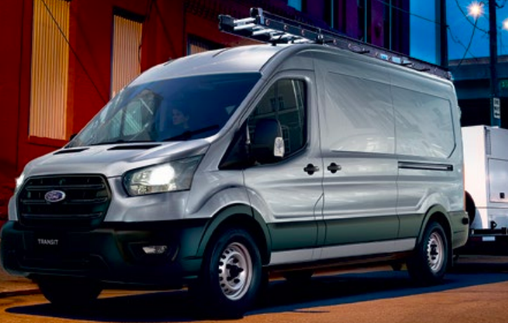 Exterior of a silver Ford Transit van