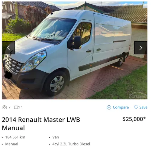 Screenshot of ad for used Renault Master