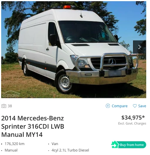 Screenshot of used Mercedes Sprinter van for sale