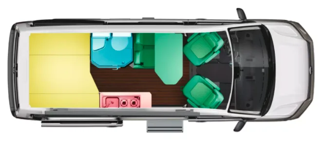 Floor plan of the new VW Grand California 600 campervan.