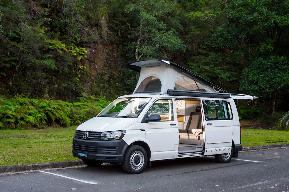 Exterior of white Trakka Trakkadu VW campervan conversion