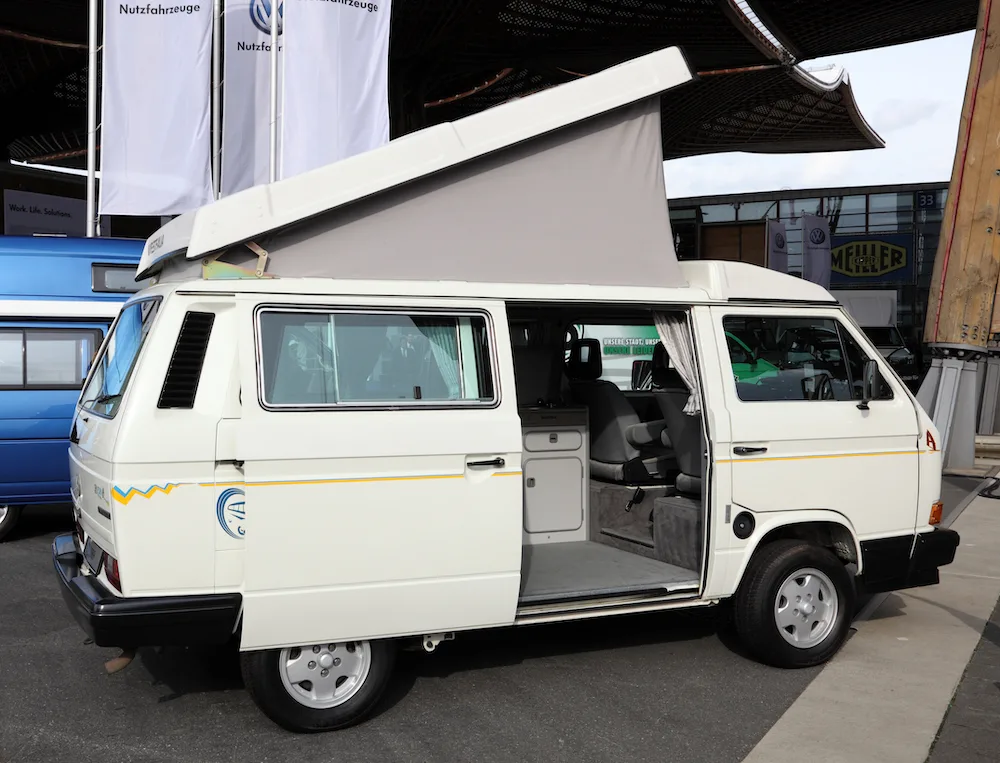 White VW Westfalia campervan