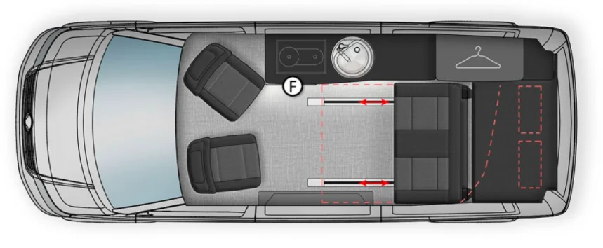 Trakka Trakkadu VW campervan conversion floorplan
