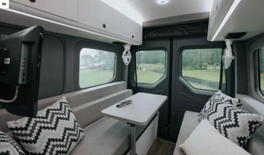 Interior of the VW Krafter campervan.