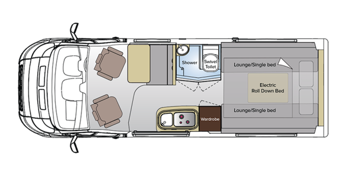 Floor plan of the Avida Escape camper van.