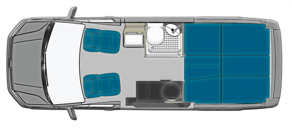 Floor plan of the brand new Trakka Akuna A2M van motorhome.