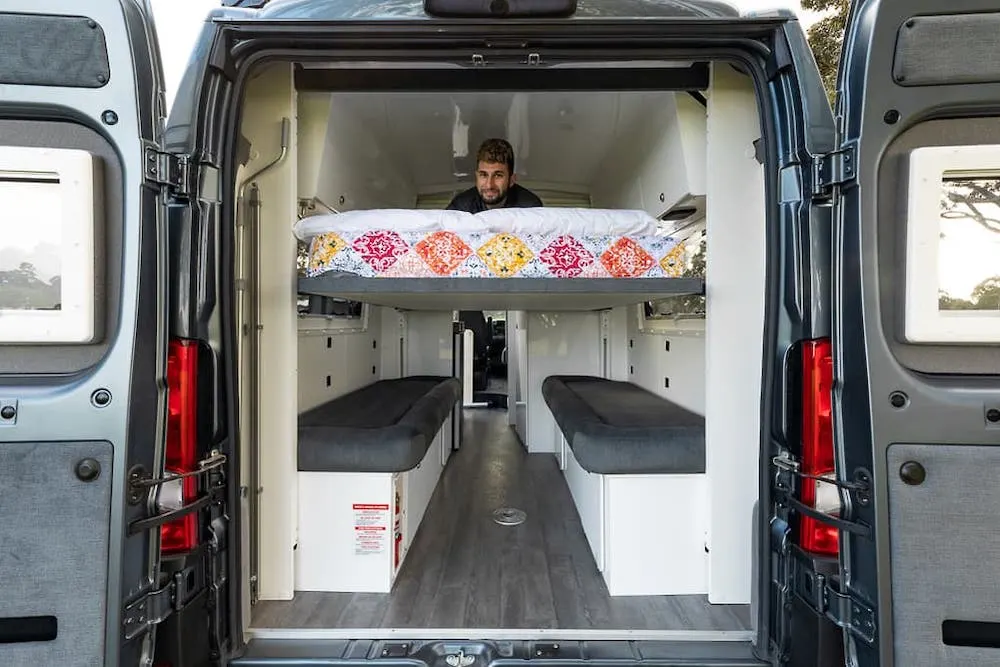 Bed layout in the Avida Escape camper van.