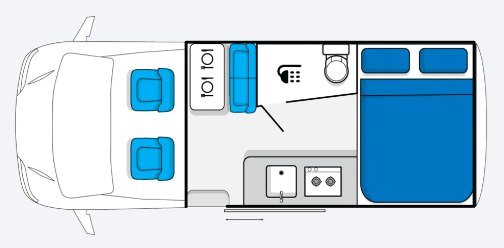 Floor plan of the Jayco JRV FD 19-1 camper van.