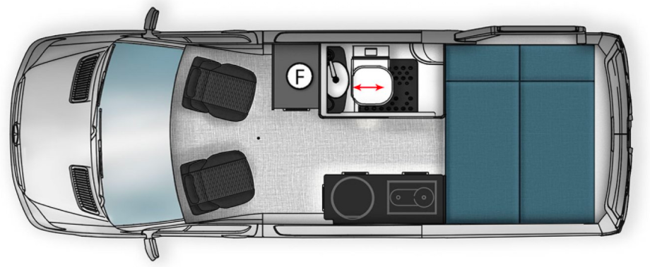 Floor plan of the Jabiru J2M camper van by Trakka.