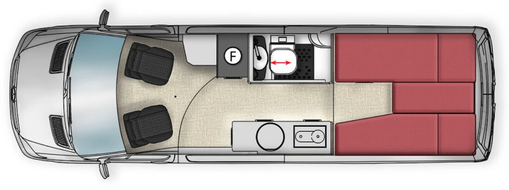 Floorplan of the Jabiru J2 camper van by Trakka.