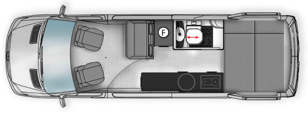 Floor plan of the Jabiru J4 camper van by Trakka.