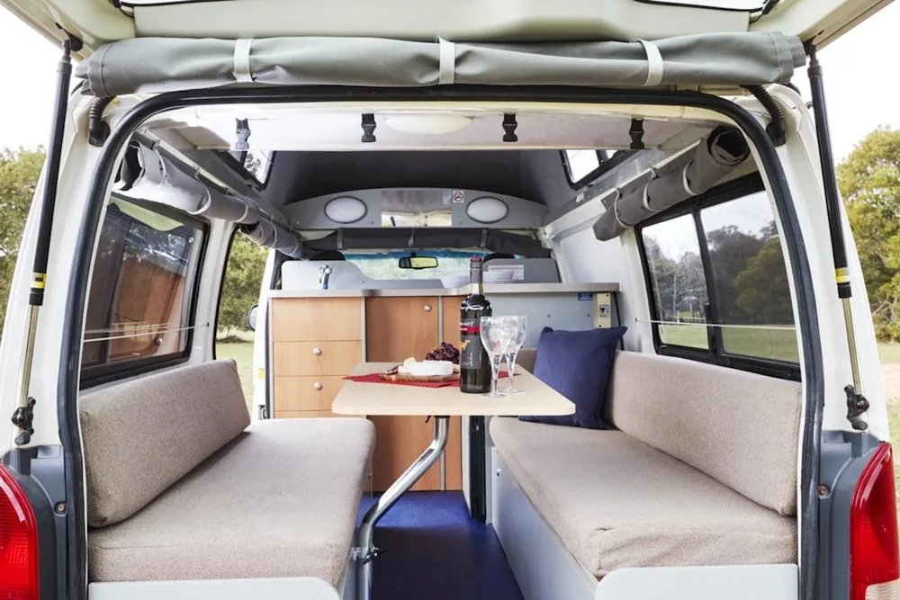 Interior view of a white Kea Hitop camper van.