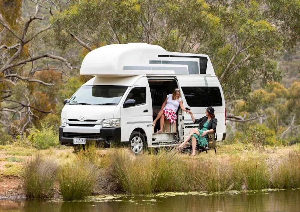 Outside front view of a white Kea Navigator camper van.