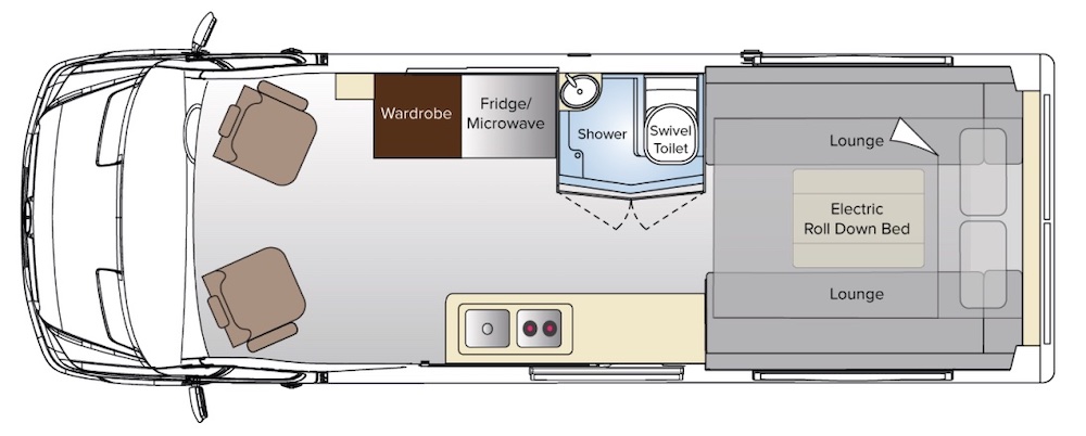 Floor plan of the Avida Diversion campervan.
