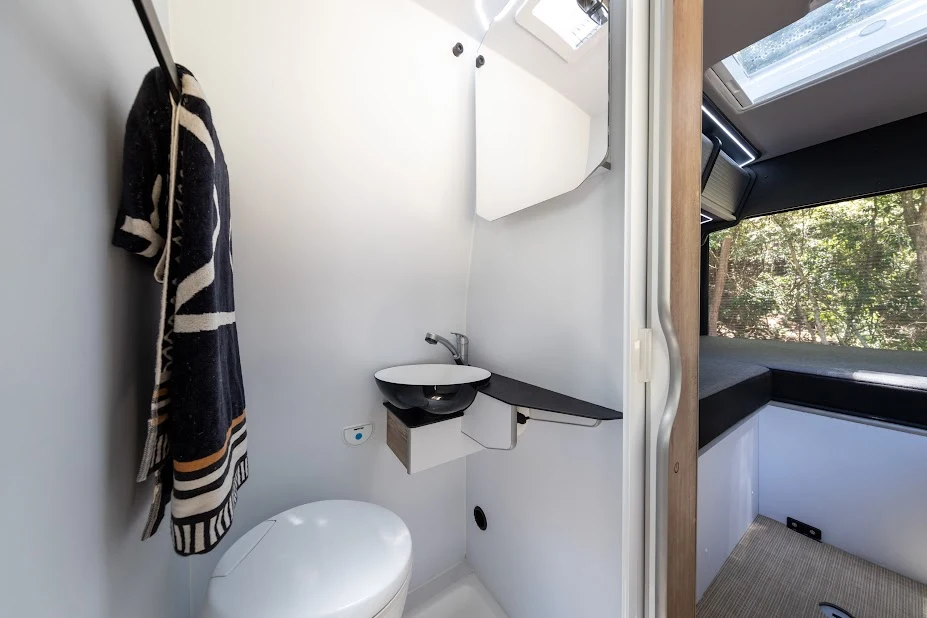 Small shower and toilet in the Trakka Akuna A2M motorhome/campervan.