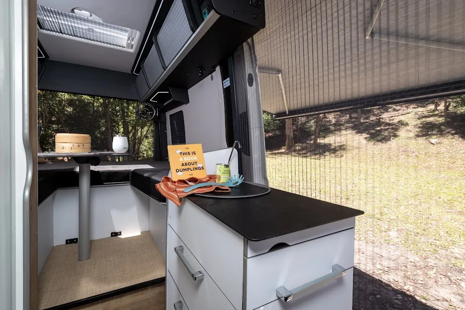 Kitchen area in the Trakka Akuna A2M motorhome / camper van.