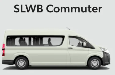 Side view of a Toyota Hiace SLWB Commuter Van.