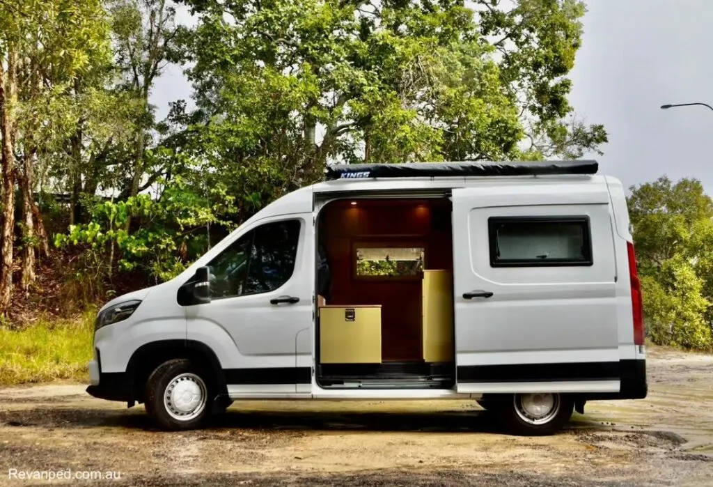 Side view of a converted campervan by Revanped.