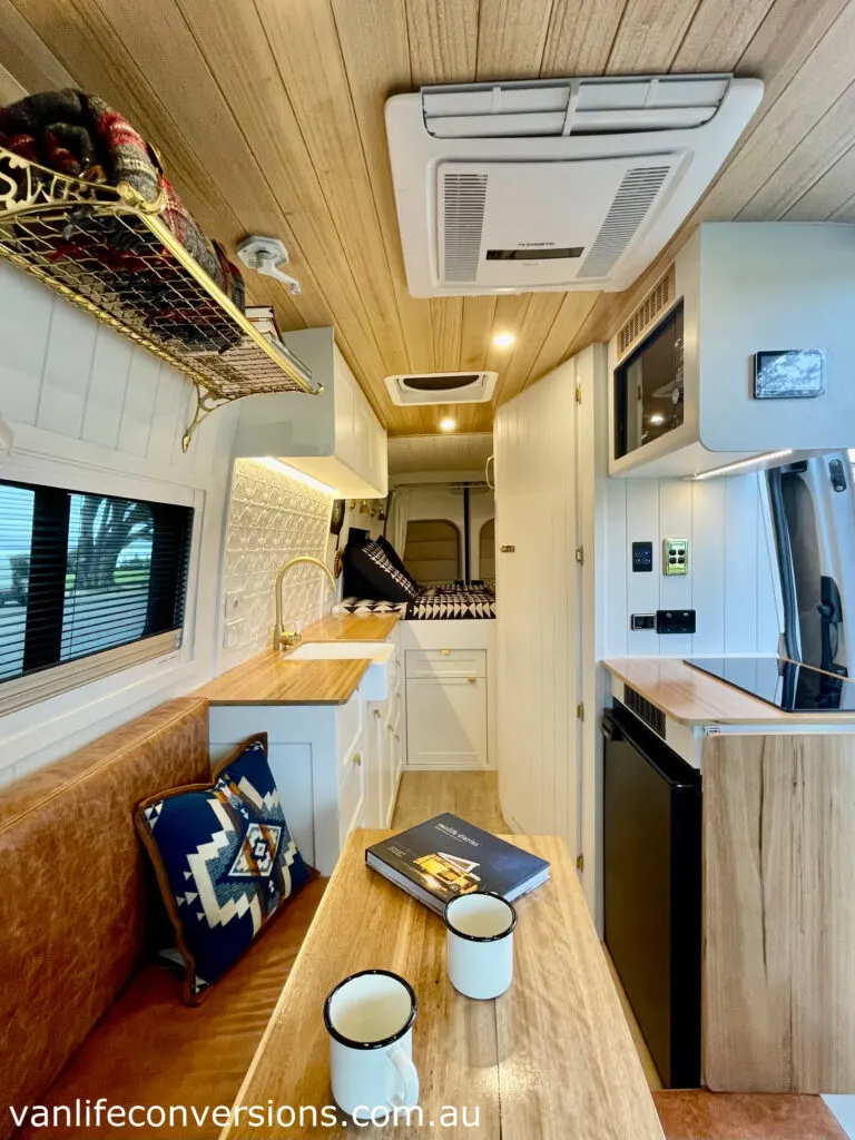 Interior view of a campervan conversion by Vanlife Conversions Melbourne VIC.