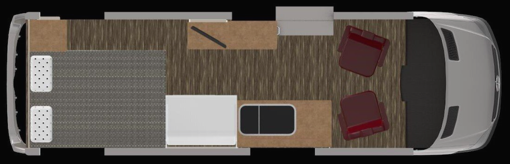 Floor plan of the Latitude Motorhomes Titanium Sprinter camper van.