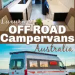Interior and exterior view of the Kimberley Kampers Kruisewagen campervan, with text overlay: Luxurious Off Road Campervans Australia.