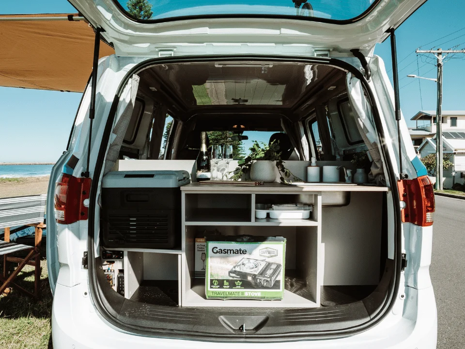 Interior view of the Camplify Summer Series campervan.
