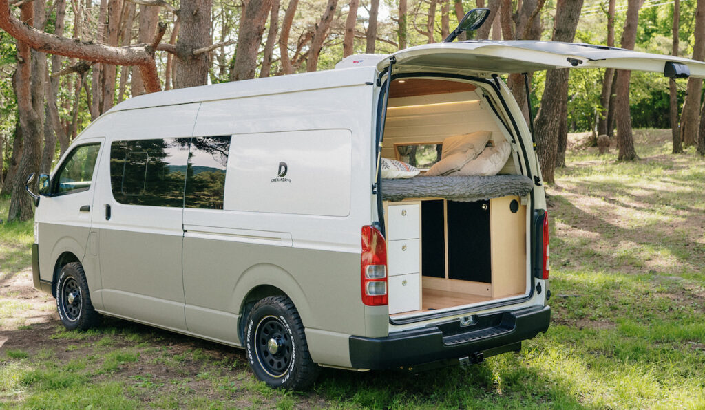 Exterior rear view of the KumaQ by Dream Drive Campervans.