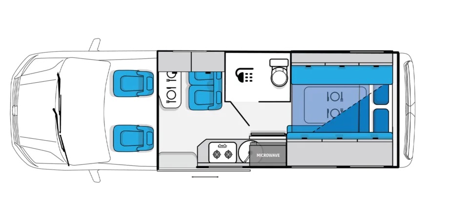 Floor plan of the Jayco Optimum VW.22-1 campervan.