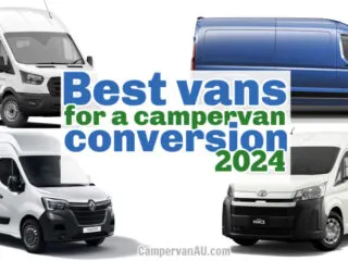 Collage of 4 vans with text overlay: Best vans for a campervan conversion 2024.