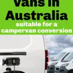 White van plugged in to a charging station with text overlay: Electric vans in Australia suitable for a campervan conversion.