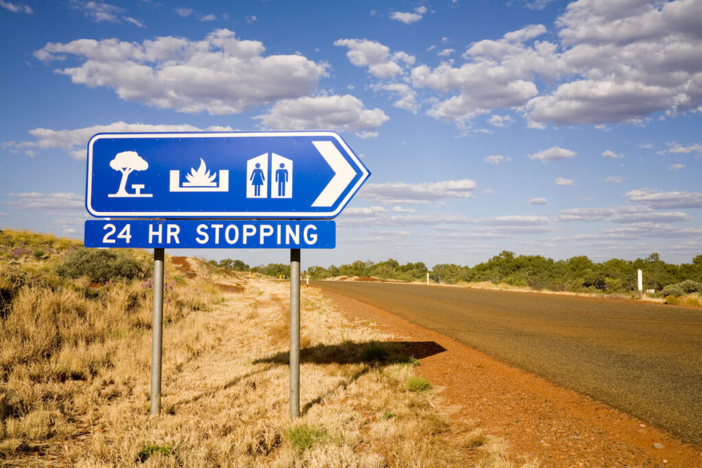 Sign for free roadside camping in Western Australia.